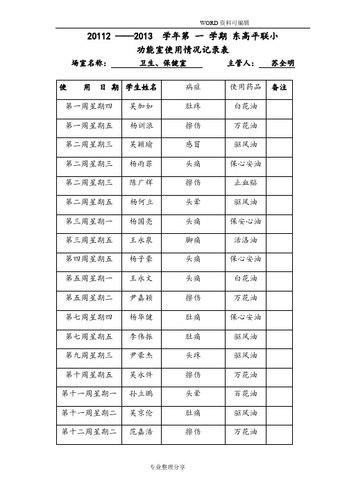 卫生室使用记录文本表