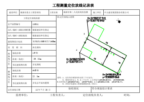 工程测量定位放线记录表