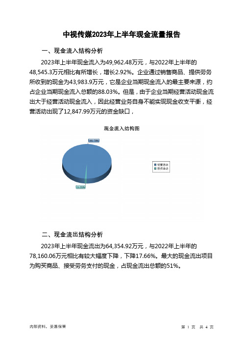 600088中视传媒2023年上半年现金流量报告