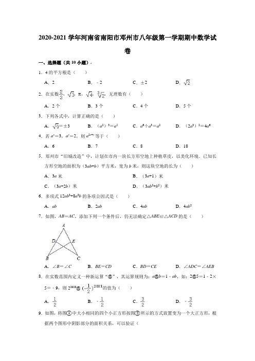 2020-2021学年河南省南阳市邓州市八年级(上)期中数学试卷 (含解析)