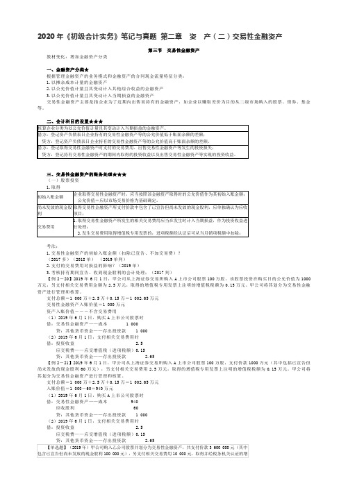 2020年《初级会计实务》笔记与真题 第二章 资 产(二)交易性金融资产