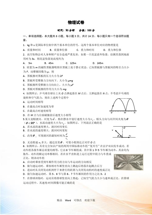 2021届高三上学期第一次质量检测物理试卷