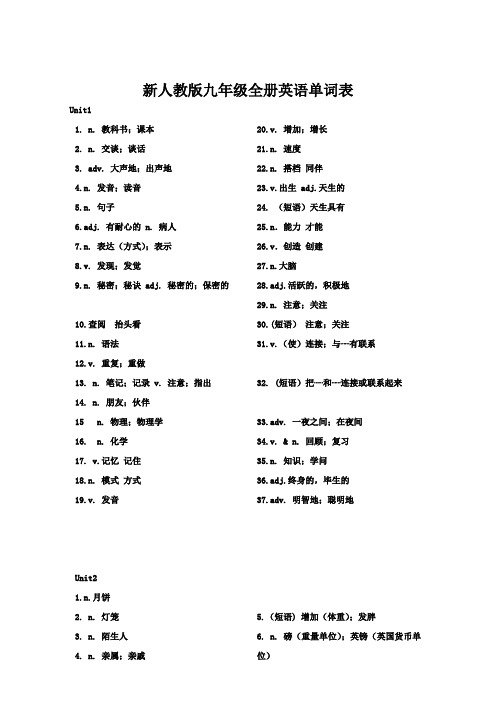 人教版九年级全册英语单词听写版