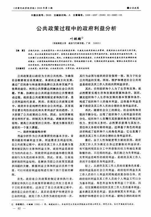 公共政策过程中的政府利益分析