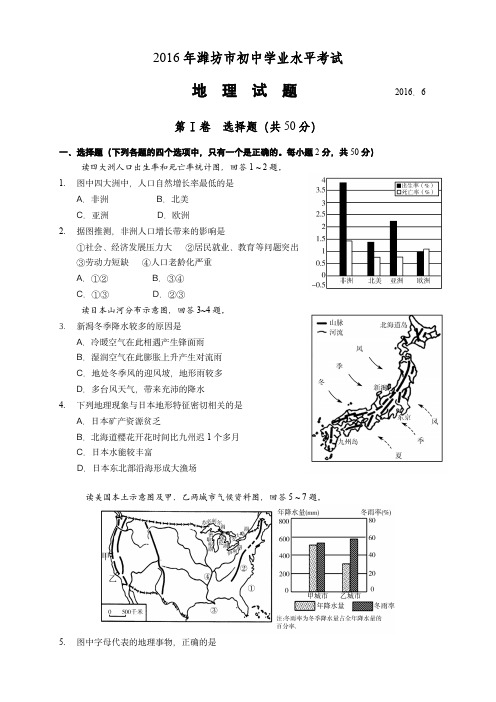 山东省潍坊市2016年中考地理(含答案)