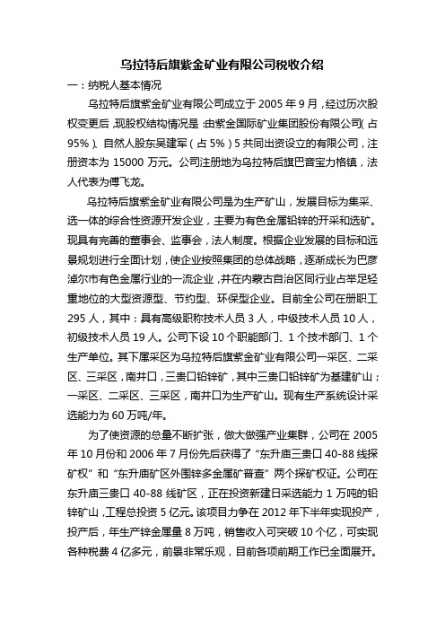 乌拉特后旗紫金矿业有限公司税收介绍