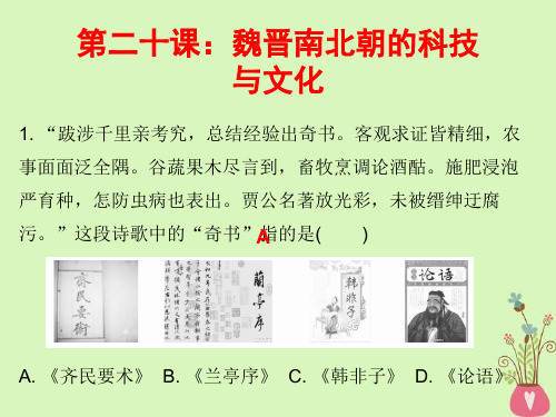 七年级历史上册第4单元三国两晋南北朝时期政权分立与民族融合第20课魏晋南北朝的科技与文化课件新人教版2