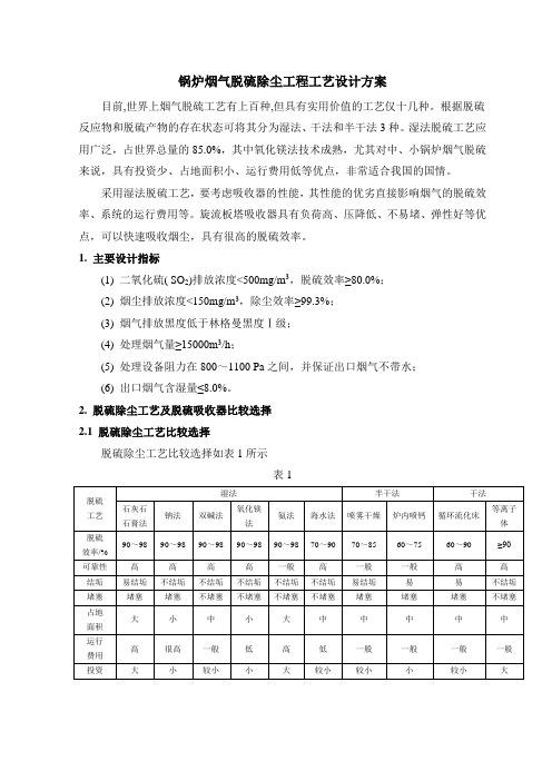 锅炉烟气脱硫除尘工程工艺设计方案