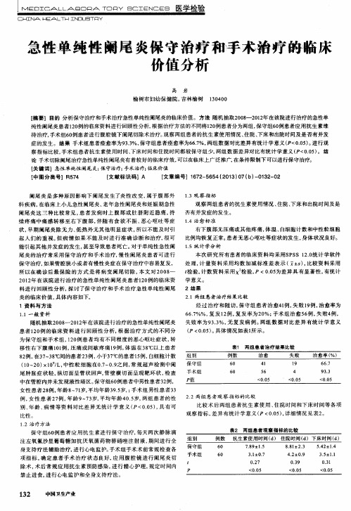 急性单纯性阑尾炎保守治疗和手术治疗的临床价值分析