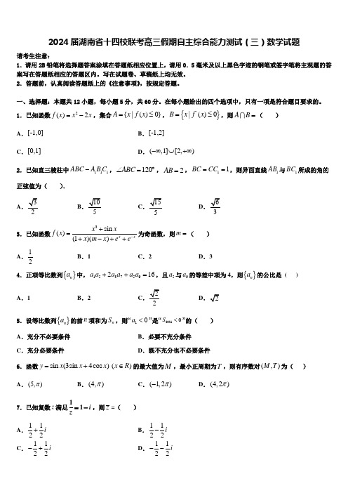 2024届湖南省十四校联考高三假期自主综合能力测试(三)数学试题