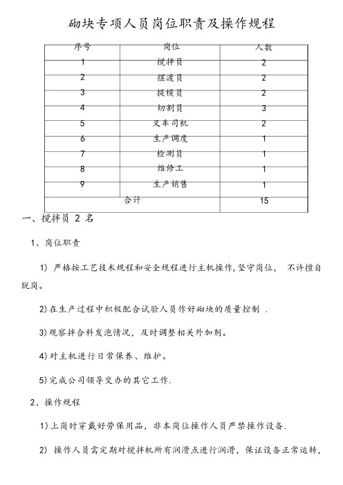 加气块人员岗位职责及操作规程