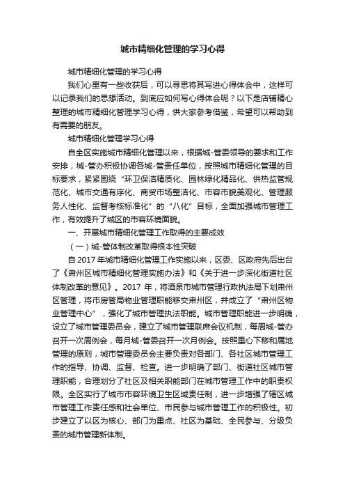 城市精细化管理的学习心得