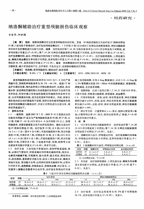 纳洛酮辅助治疗重型颅脑损伤临床观察