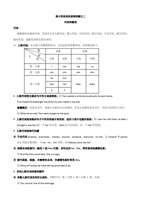 高考英语语法系统讲解之二代词和数词专题学案