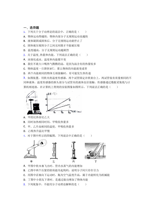 深圳实验学校初中部人教版初中九年级物理下册第十三章《内能》测试题(答案解析)