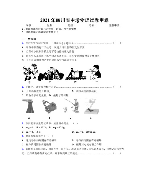 2021年四川省中考物理试卷甲卷附解析