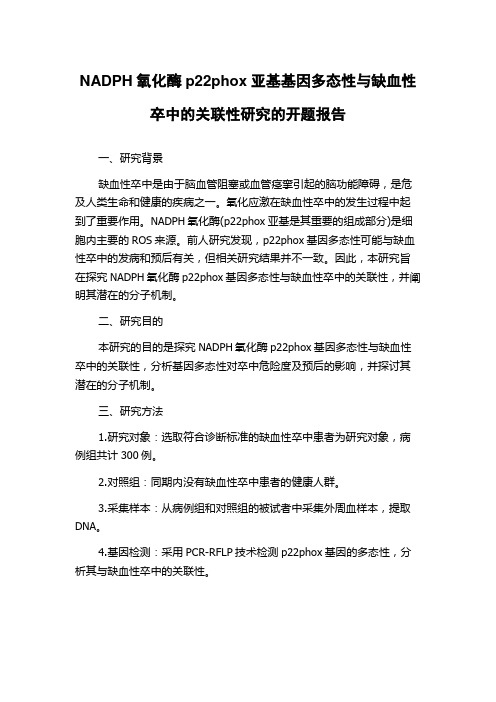 NADPH氧化酶p22phox亚基基因多态性与缺血性卒中的关联性研究的开题报告