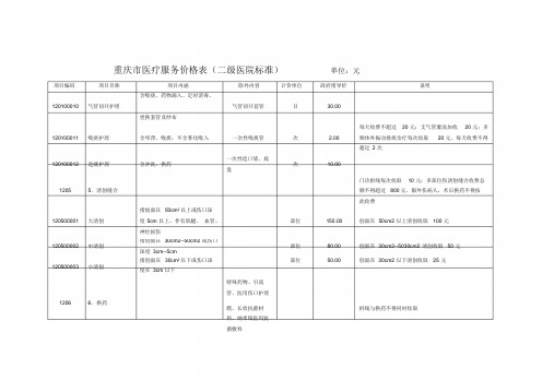 重庆市医疗服务价格表(二级医院标准)单位元项目编码