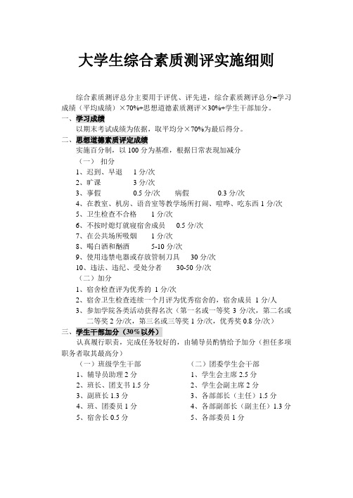 大学生综合素质测评实施细则