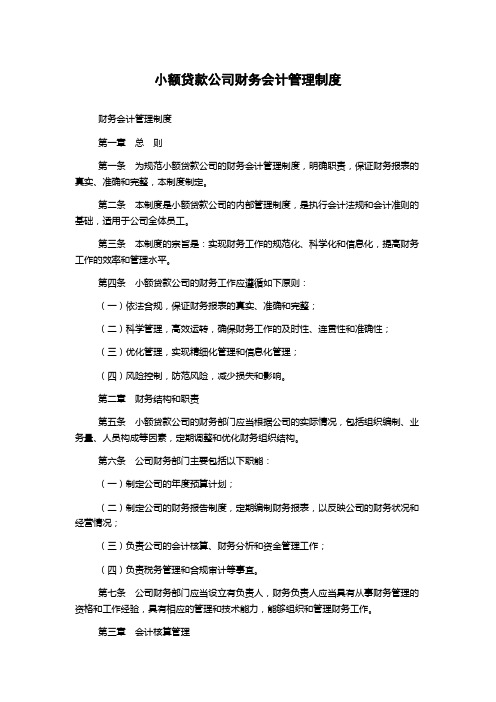 小额贷款公司财务会计管理制度