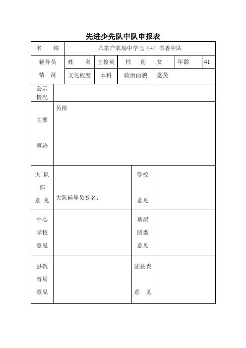 先进少先队中队申报表