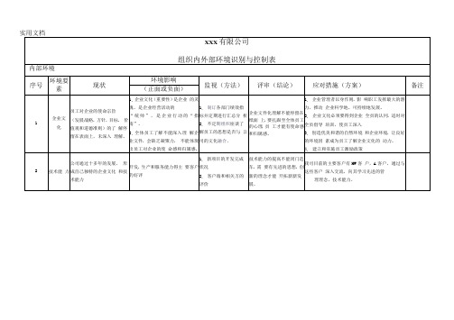 组织内外部环境识别与控制表