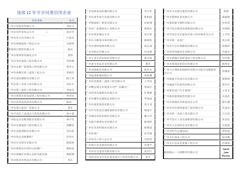 连续15年以上守合同重信用企业