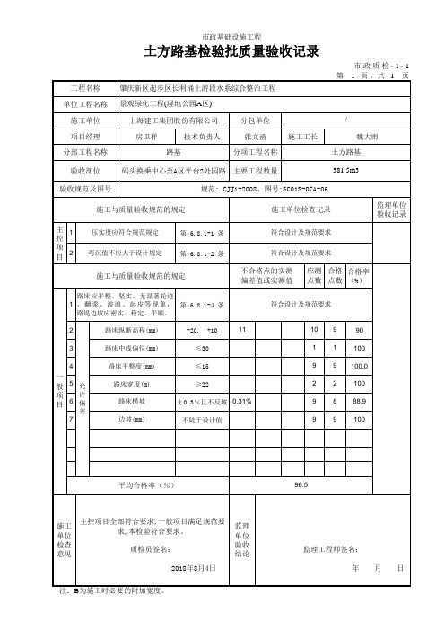 土方路基检验批质量验收记录--市政质检-1.1