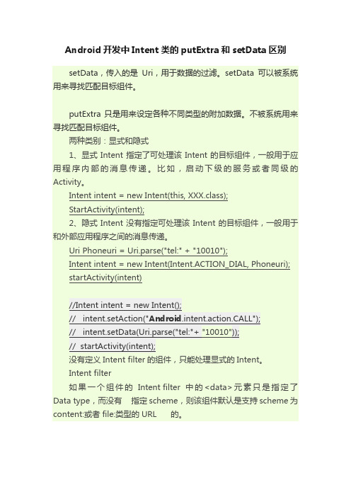 Android开发中Intent类的putExtra和setData区别