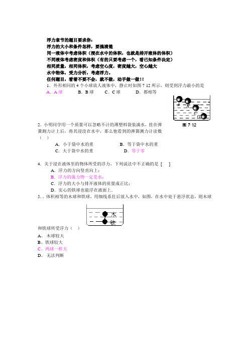 初二物理浮力和密度精选题(含答案)