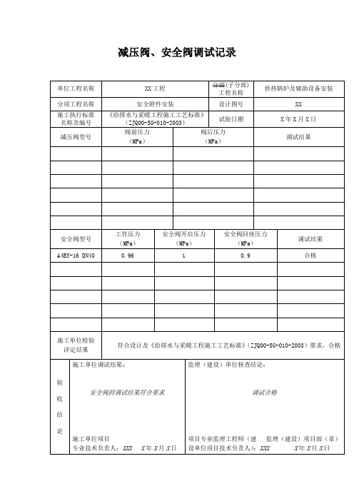 减压阀、安全阀调试记录