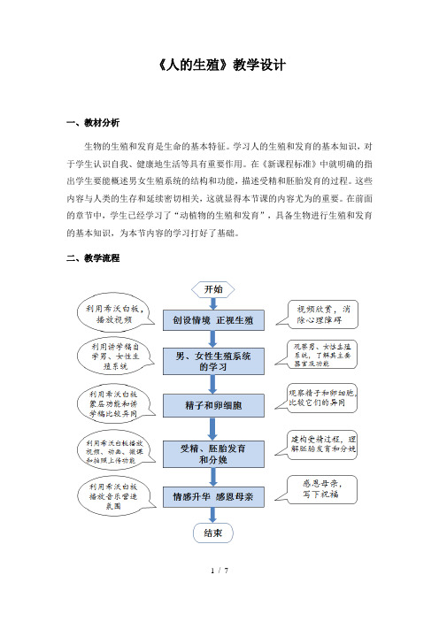 苏科版生物八年级上册 7.21.1 人的生殖  教案