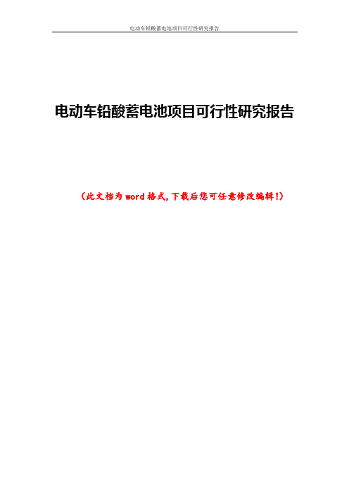 电动车铅酸蓄电池项目可行性研究报告