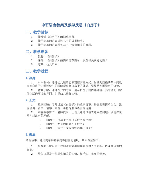 中班语言教案及教学反思《白房子》