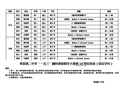 莘县二中“一五三”翻转课堂教学大赛安排表(第16周)