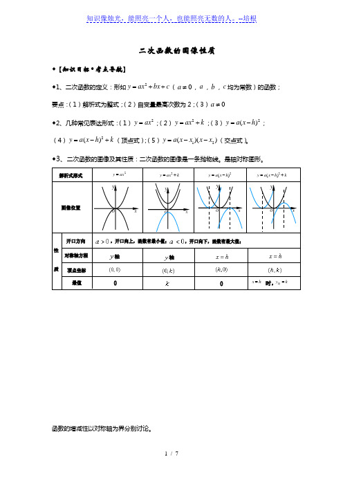 北师大版九年级下册 第二章  《二次函数》(二次函数的图像性质)专题教学案(无答案)