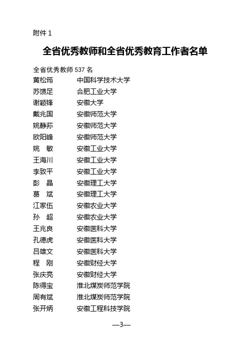 2010年全省优秀教师和全省优秀教育工作者名单