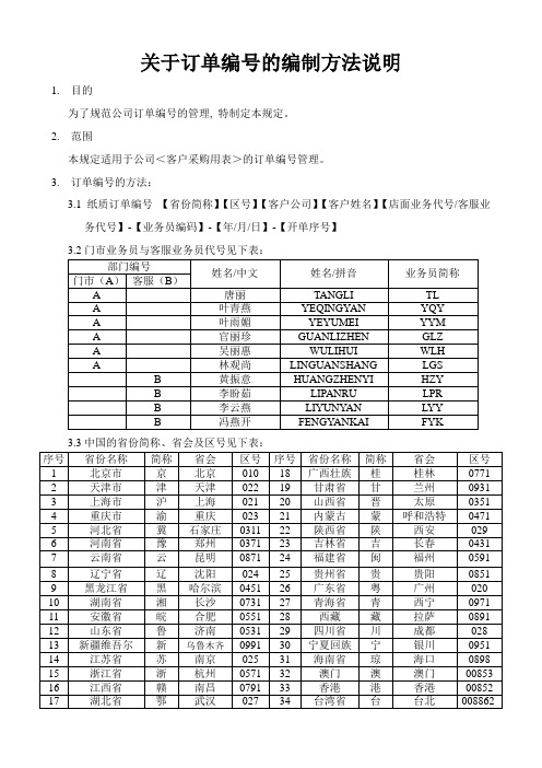 关于订单编号的编制方法说明