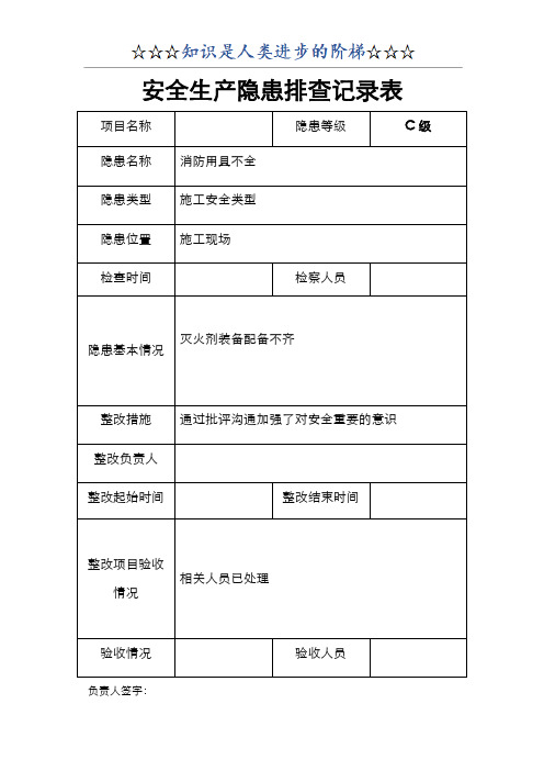 安全隐患排查记录文本表