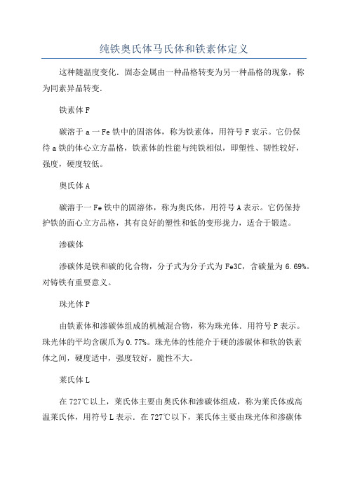 纯铁奥氏体马氏体和铁素体定义