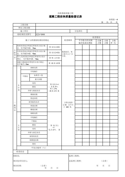 道路工程实体质量检查记录