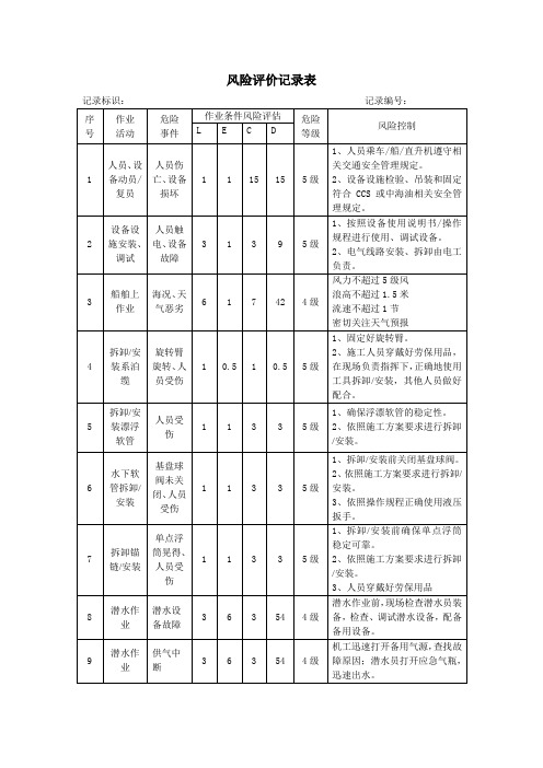 风险评估表