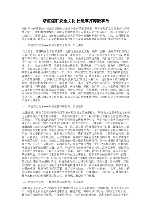 培植煤矿安全文化 杜绝零打碎敲事故