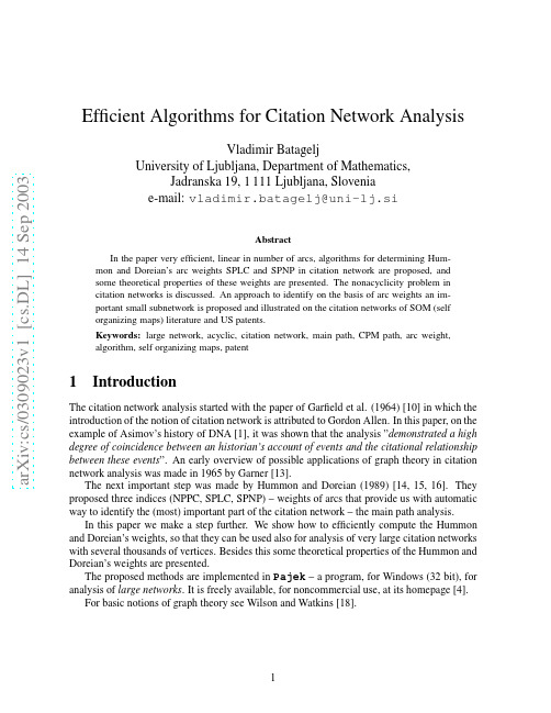 Efficient Algorithms for Citation Network Analysis