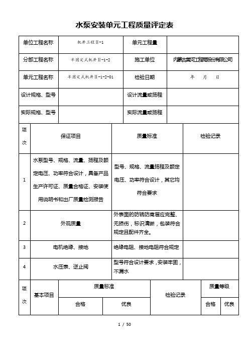 水泵安装单元工程质量评定表