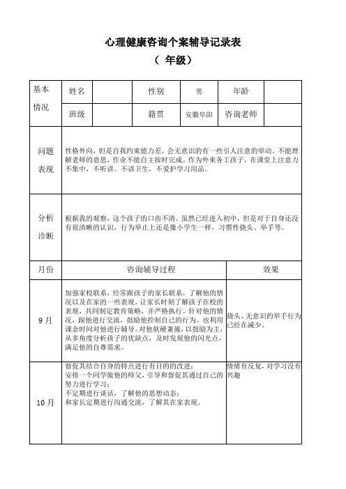 学生心理健康心理辅导案例分析记录表