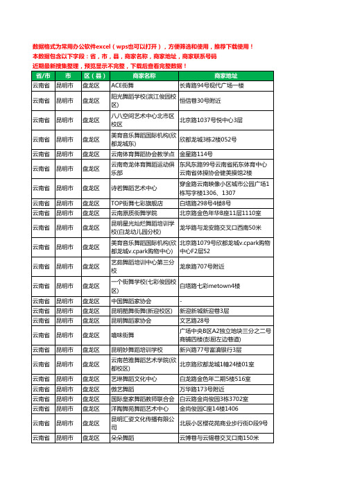 2020新版云南省昆明市盘龙区舞蹈工商企业公司商家名录名单黄页联系电话号码地址大全65家