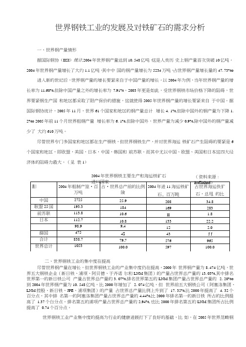 世界钢铁工业的发展及对铁矿石的需求分析