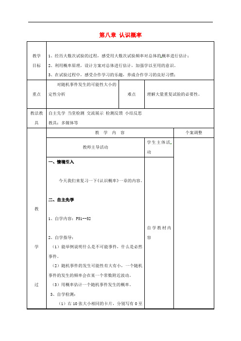 苏教版八年级数学下册教案--第八章 认识概率(小结与思考)