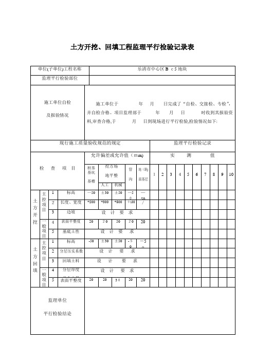 监理平行检查记录表(最新全套)【范本模板】